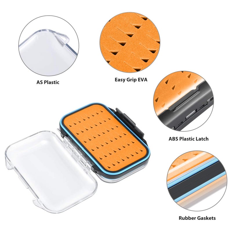 Gonex Fly Boxes for Fly Fishing Jig Boxes Two-Sided Waterproof Lightweight Fly Fishing Box Easy Grip Transparent Lid Fly Fishing Lures Box, 4.1""x 3.0""x 1.2"", Orange - Image 5